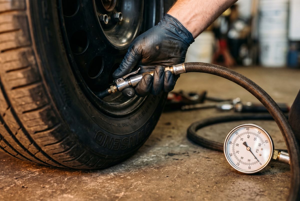 Free air fill station and tire pressure gauge at M&J Tires